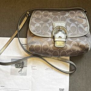 Coach Signature Silver Metallic Silver Buckle Flap Crossbody W/COA *No hangtag